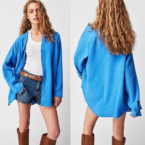 Free People Tops - New Free People Summer Daydream Buttondown Shirt Blue